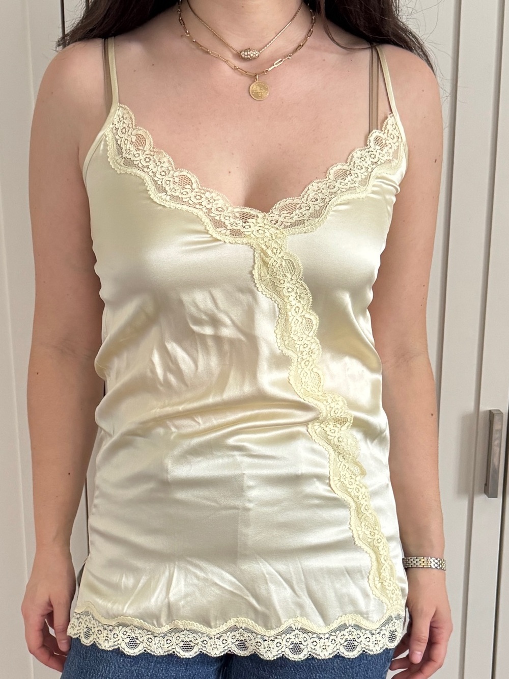 MAX&MOI Paris Satin Lace Trim Cami Top Ivory Cream Size 8